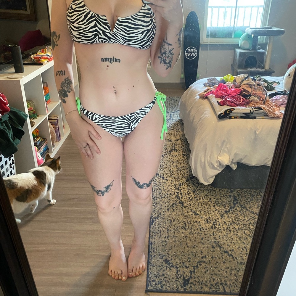 Zebra Print Bikini with Neon Green Accents